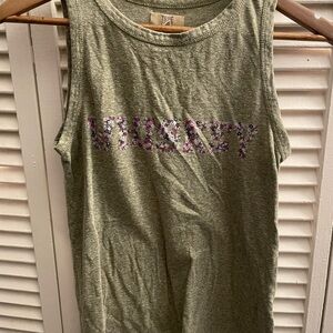 True Craft Olive Green Sleeveless Tank with Floral Logo